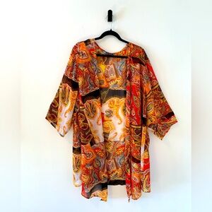 Penningtons O/S Colorful Printed Open-Front Kimono with Bracelet Sleeves